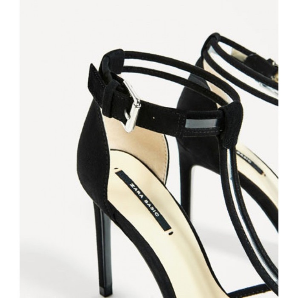 ZARA PLEXI BLACK SUEDE CLEAR VINYL ANKLE STRAPPY STILETTO HEELS POINTED TOE 8 - Picture 8 of 9